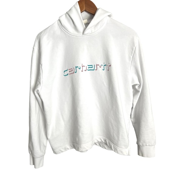 NEW CARHARTT Hoodie Sweatshirt White Pastel Logo Women’s Size Small FAST SHIP - Picture 7 of 9